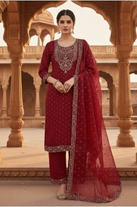 Maroon Zardosi Salwar Kameez in Cotton SK15666