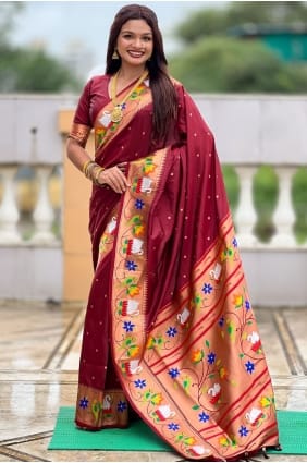 Maroon Silk Saree with Weaving SR29139