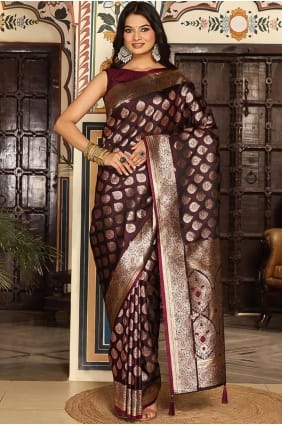 Maroon Silk Saree with Weaving SR29202