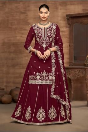 Maroon Lehenga Choli with Embroidered Silk LC8593