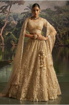 Cream Lehenga Choli in Weaving Soft net LC8640