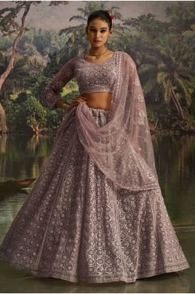 Mauve Soft Net Embroidered Lehenga Choli with Dupatta LC8690