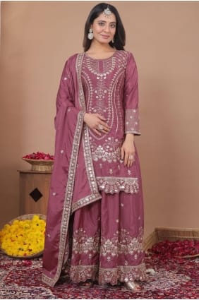 Mauve Palazzo Suit in Sequins Crepe PZ4350