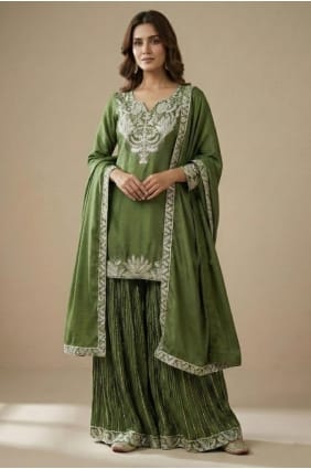 Mehendi green Patiala Suit in Sequins Silk PZ4257