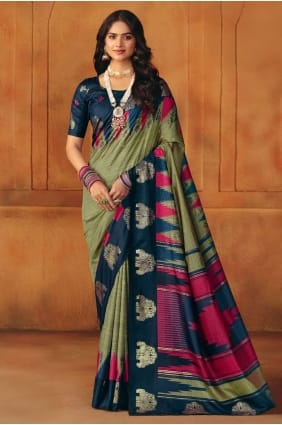 Manipuri Saree in Mehendi green with Printed SR29741
