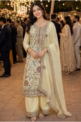 Mirror Salwar Kameez in Cream Chinon chiffon SK159139
