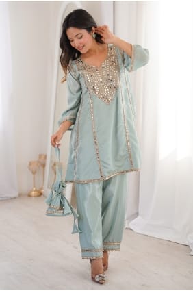 Sky blue Mirror Organza Palazzo Suit PZ4428
