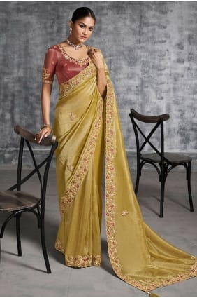 Mustard Mirror Tissue Saree SR29185