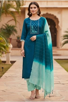 Silk Salwar Kameez in Morpitch with Embroidered SK15799