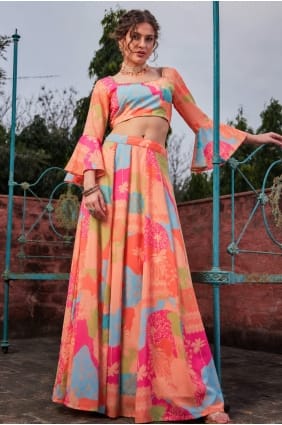 Printed Georgette Multicolor Lehenga Choli with Dupatta LC9063
