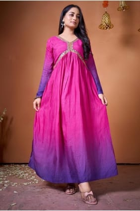 Embroidered Silk Multicolor Gown Dress with Dupatta GW1205