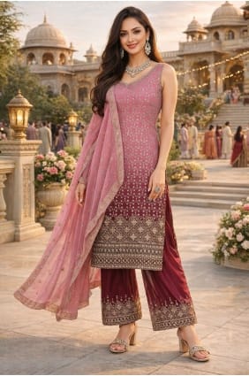 Multicolor Embroidered Georgette Palazzo Suit PZ4370