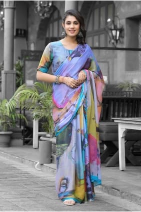 Multicolor Gown Dress in Georgette with Printed GW1271