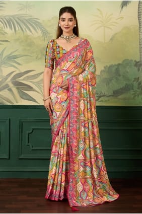 Crepe Saree with Mirror,printed in Multicolor SR30188