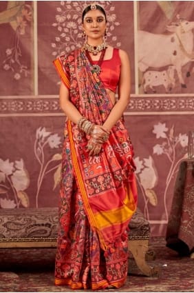 Printed Silk Saree in Multicolor SR29559