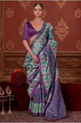 Silk Saree with Embroidered in Multicolor SR29553