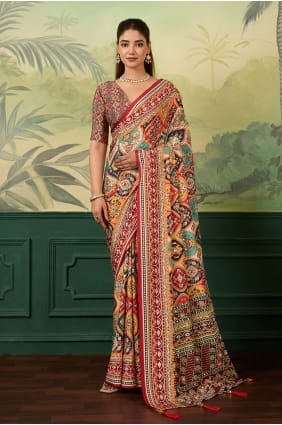 Crepe Mirror,printed Multicolor Saree with Blouse SR30186