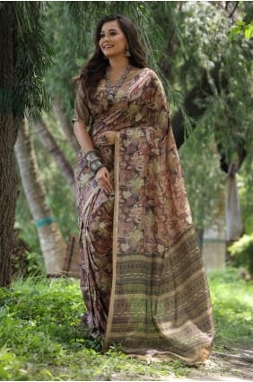 Tussar silk Printed Multicolor Saree with Blouse SR29336
