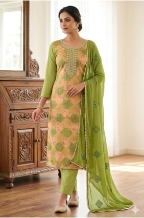 Green Muslin Printed Salwar Kameez with Dupatta SK159111