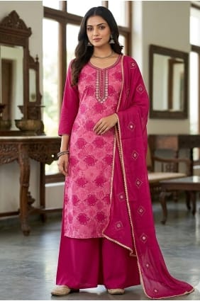 Muslin Printed Magenta Salwar Kameez with Dupatta SK159116