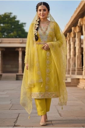Mustard Salwar Kameez with Embroidered Chanderi SK15692