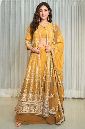 Mustard Lehenga Choli with Embroidered Georgette LS075