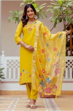Mustard Viscose Embroidered Salwar Kameez with Dupatta SK155880