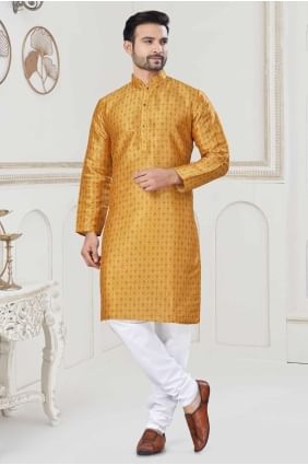 Mustard Men Kurta in Jacquard with Digital print KURR457