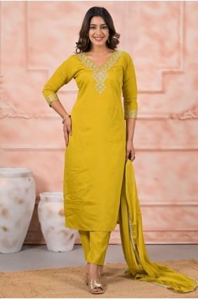 Women's Mustard Chanderi Embroidered Salwar Kameez Set SK155671