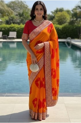 Mustard Saree in Printed Georgette SR29341