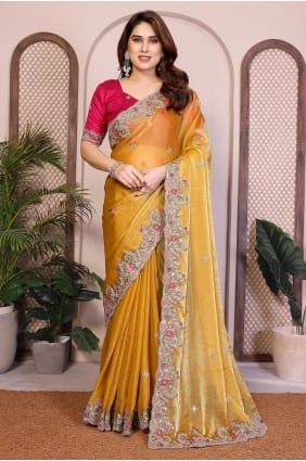 Mustard Chiffon Saree with Embroidery Work SR29847
