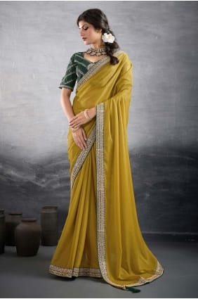 Mustard Saree in Embroidered Georgette SR29217