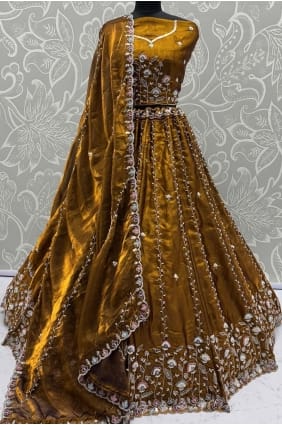 Satin Lehenga Choli with Thread in Mustard LC8737