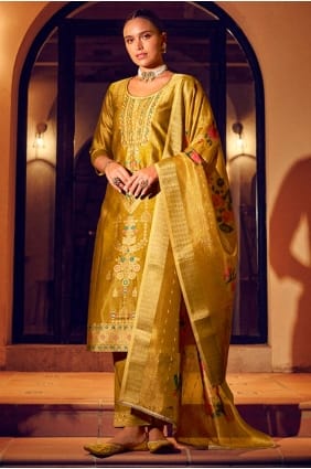 Mustard Salwar Kameez in Weaving Shimmer SK155807