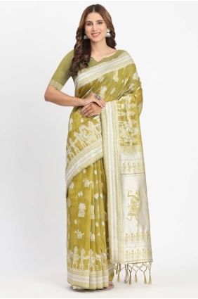 Exclusive Mustard Weaving Linen Saree SR28677