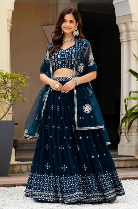 Embroidered Lehenga Choli in Navy blue Faux georgette LC9058