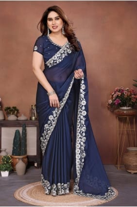 Navy blue Silk Saree with Embroidered SR29575