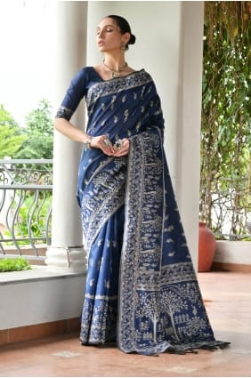 Navy Blue Weaving Bangalore Silk Saree SR29891