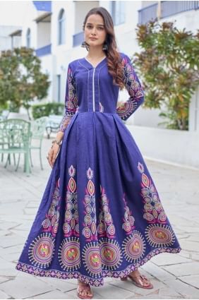 Navy blue Weaving Rayon Gown Dress GW1175
