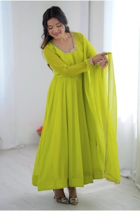 Neon Anarkali Suit in Georgette with Lace AS4350