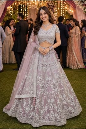 Embroidered Net Lehenga Choli in Multicolor LC9047