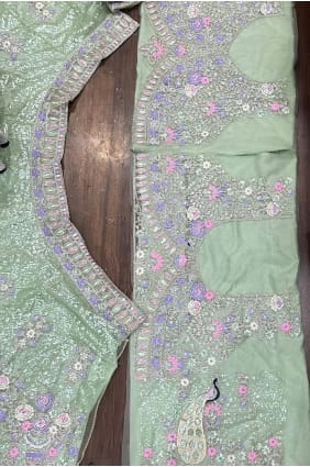 Green Sequins Net Lehenga Choli LC9083