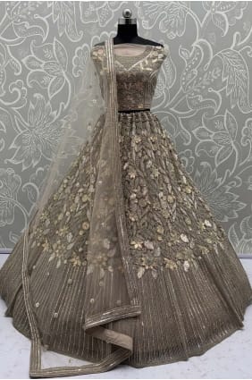 Net Grey Lehenga Choli in Embroidered LC8760