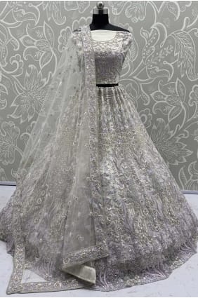 White Net Embroidered Lehenga Choli with Dupatta LC8801