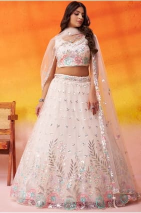 Cream Lehenga Choli with Embroidered Net LC8868