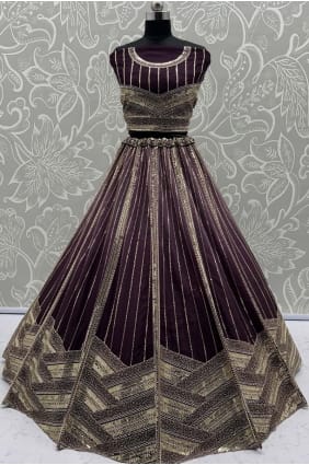 Purple Lehenga Choli with Sequins Net LC8734
