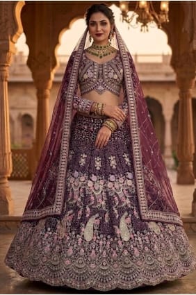 Wine Lehenga Choli with Sequins Net LC9088