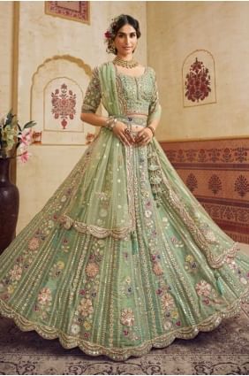 Net Green Lehenga Choli in Weaving LC8613