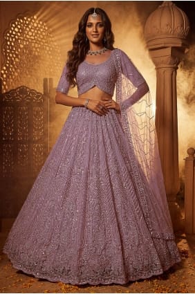 Lehenga Choli in Pink Net with Embroidered LC9036
