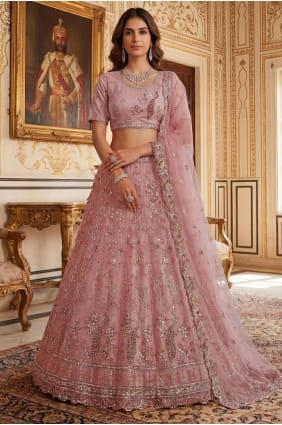 Net Wedding Lehenga Choli with Embroidered in Pink LC8937